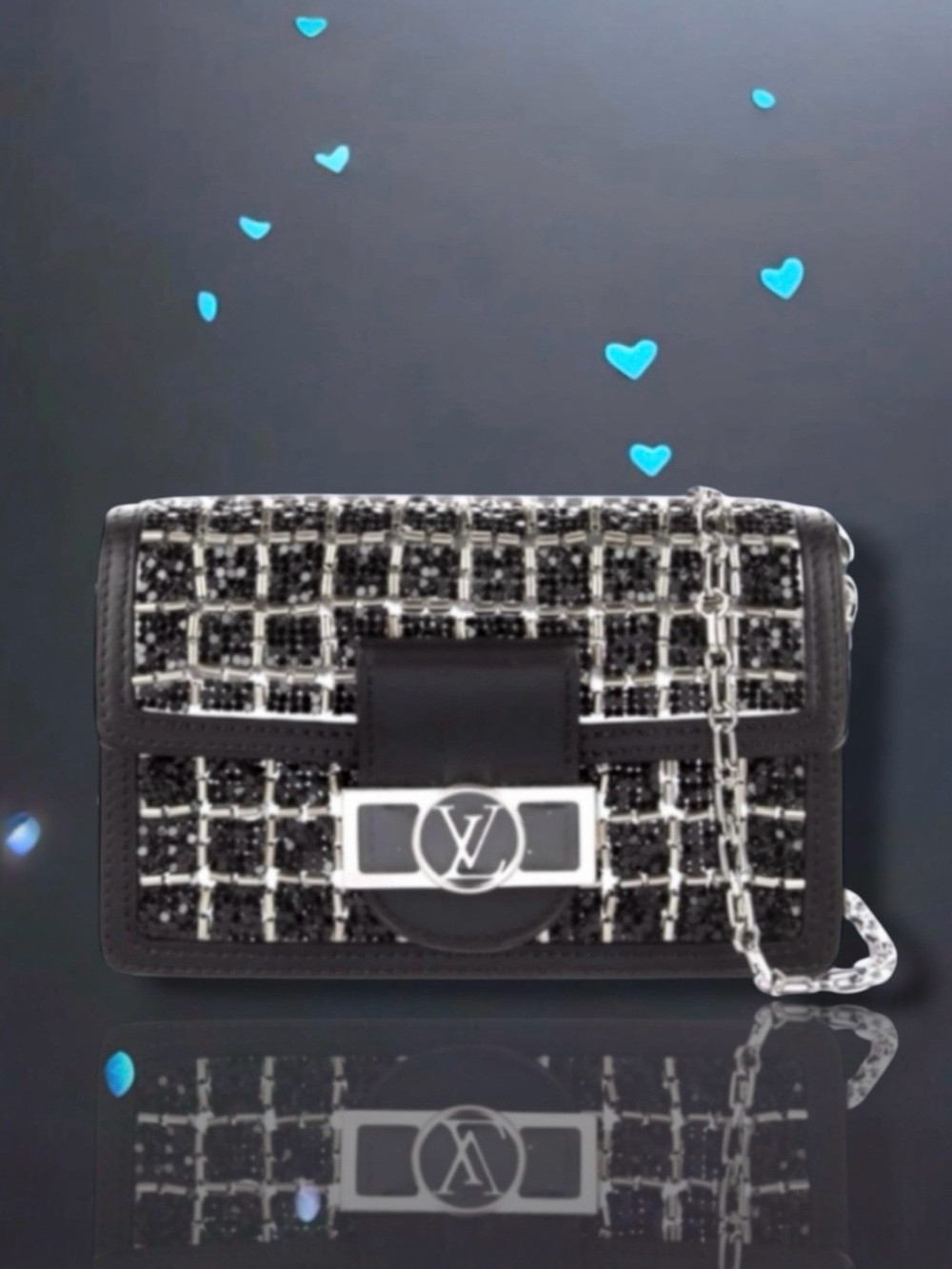 🆕💗LOUIS VUITTON Dauphine Minaudière Black+Silver Beads Shoulder Clutch Mini Bag